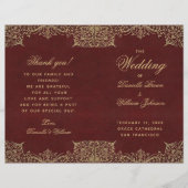 Burgundy Gold  Red Folded Wedding Program (Voorkant)