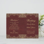 Burgundy Gold  Red Folded Wedding Program (Staand voorkant)