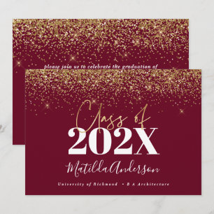 burgundy gold script modern elegant afstuderen kaart
