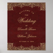 Burgundy Gold Script Weduwschap Welkomstteken Poster (Voorkant)