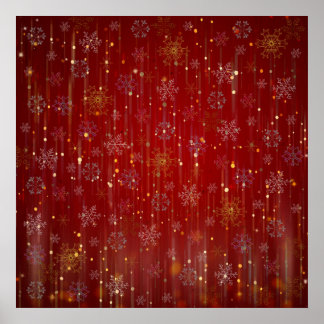 Burgundy Gold Sparking Snow Flakes Poster