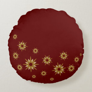 Burgundy & Gold Starburst Round Pillow Rond Kussen