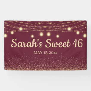 Burgundy Gold String Lights Glitter Sweet 16 Spandoek