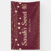 Burgundy Gold String Lights Glitter Sweet 16 Spandoek (Verticaal)