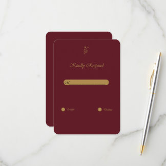 Burgundy Gold Vintage Script Wedding RSVP Card Kaartje