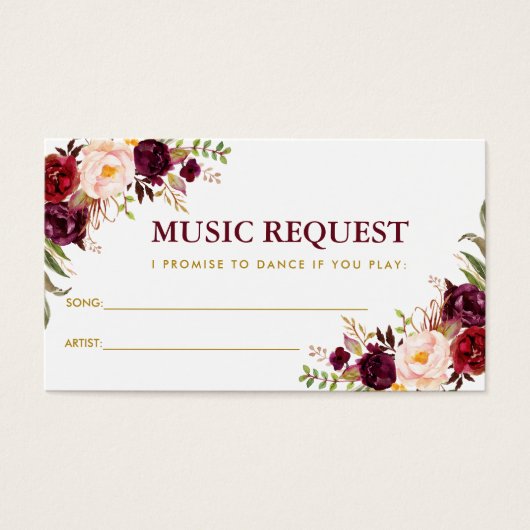 Burgundy Gold Wedding Music Song Request Kaart B (Voorkant)