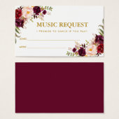 Burgundy Gold Wedding Music Song Request Kaart BB (Voorkant /achterkant)