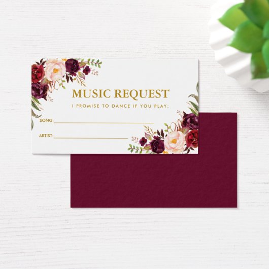 Burgundy Gold Wedding Music Song Request Kaart BB (Bureau)
