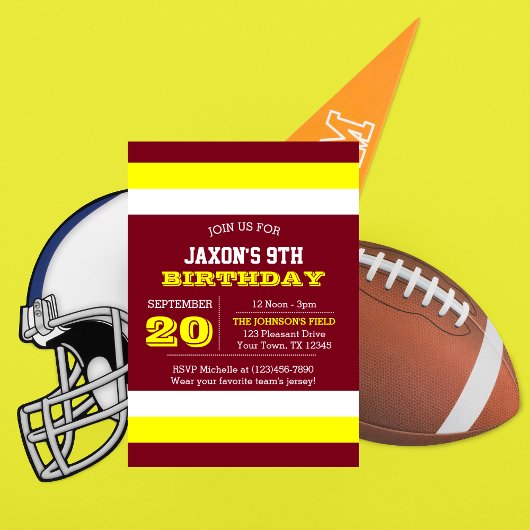 Burgundy Gold White Team Anniversaire Invitation