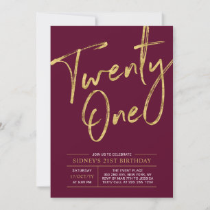 Burgundy & Goud 21e Verjaardagsfeest Uitnodiging