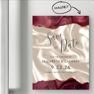 Burgundy Goud Agaat Ivoor Zijde Save the Date Magnetische Uitnodiging