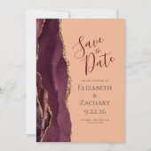 Burgundy Goud Agaat Perzik Save the Date Aankondiging (Voorkant)