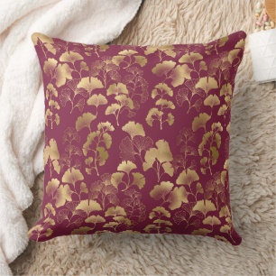 Burgundy Goud Blad Patroon Kussen