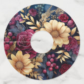 Burgundy, Goud en Navy Bloemen Wijnglaslabel (Voorkant)