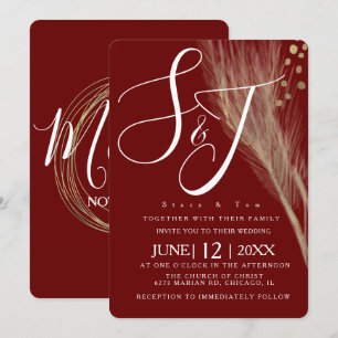 Burgundy Goud Folie Pampas Trouw Suite Kaart