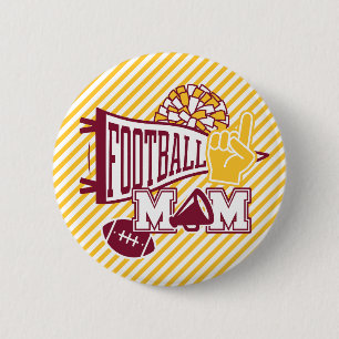 Burgundy & Goud Voetbal Moeder  Ronde Button 5,7 Cm