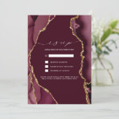 Burgundy & Gouden Agate Huwelijks RSVP Kaart (Staand voorkant)