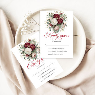 Burgundy Gouden Bloemige Eucalyptus Huwelijks RSVP Kaartje