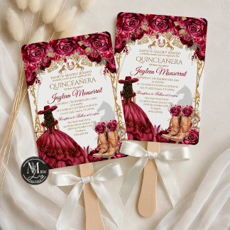 Burgundy Gouden Charra Paard Quinceanera Uitnodigi Kaart
