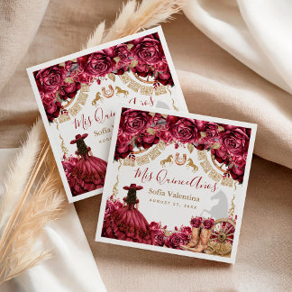 Burgundy Gouden Charra Quinceanera Hoefijzer Servet