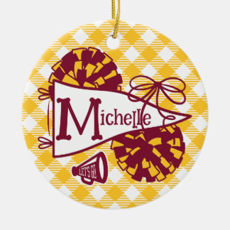 Burgundy Gouden Cheer Wimpel Gingham Persoonlijk Keramisch Ornament