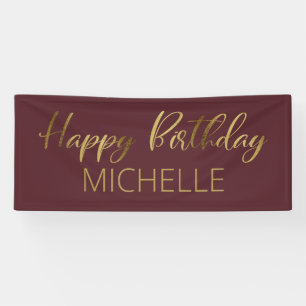Burgundy Gouden Gelukkige Verjaardag Spandoek