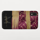 Burgundy Gouden Glitter Script Monogram Case-Mate iPhone Case (Achterkant (horizontaal))
