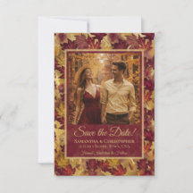 Burgundy & Gouden Herfstbladeren & Foto Bruiloft
