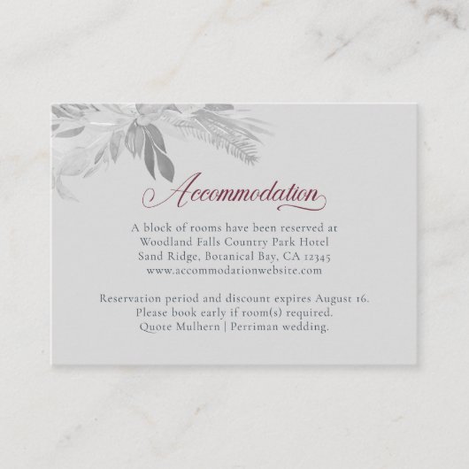 Burgundy Gray Botanical Foliage Accommododatie Informatiekaartje (Voorkant)