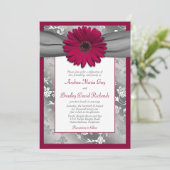 Burgundy Gray Daisy Floral Damask Wedding Kaart (Staand voorkant)