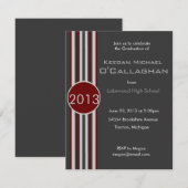 Burgundy Gray Striped Graduparty Invitation Kaart (Voorkant / Achterkant)