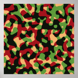 Burgundy Green Black Camouflage Army Patroon Poster