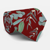 Burgundy & Green Eucalyptus Greenery Pattern Stropdas (Opgerold)