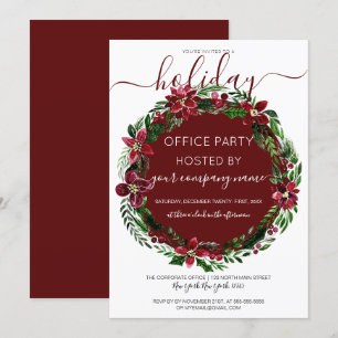Burgundy Green Floral Wreath Corporate Holiday Kaart