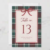 Burgundy Green Plaid Christmas Bow Table Numbers (Voorkant)