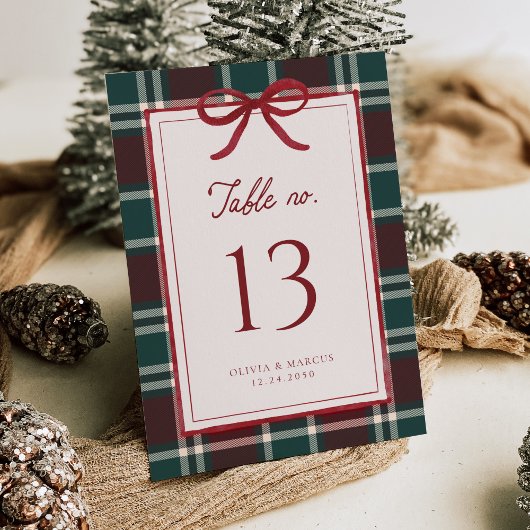 Burgundy Green Plaid Christmas Bow Table Numbers