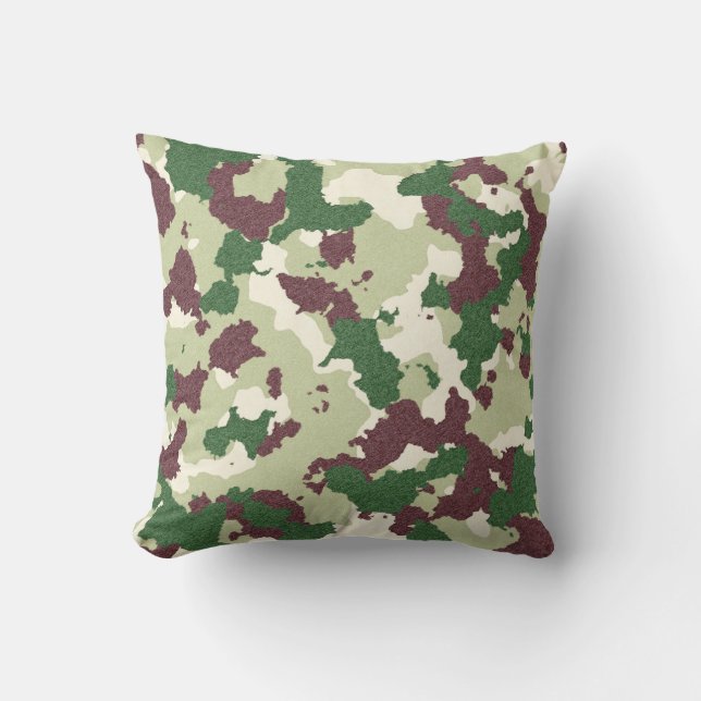 Burgundy, Green White Camo Pillow Kussen (Voorkant)