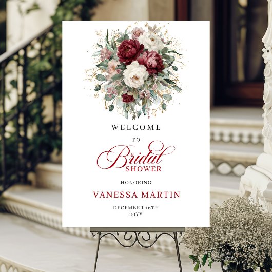 Burgundy Greenery Bridal Shower Welcome Poster