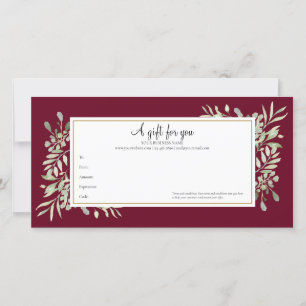 Burgundy Greenery Gold Business Gift Certificate