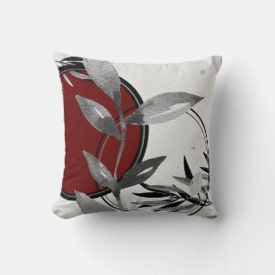 Burgundy & Grey Abstract Zen Waterverf Leaf Kussen
