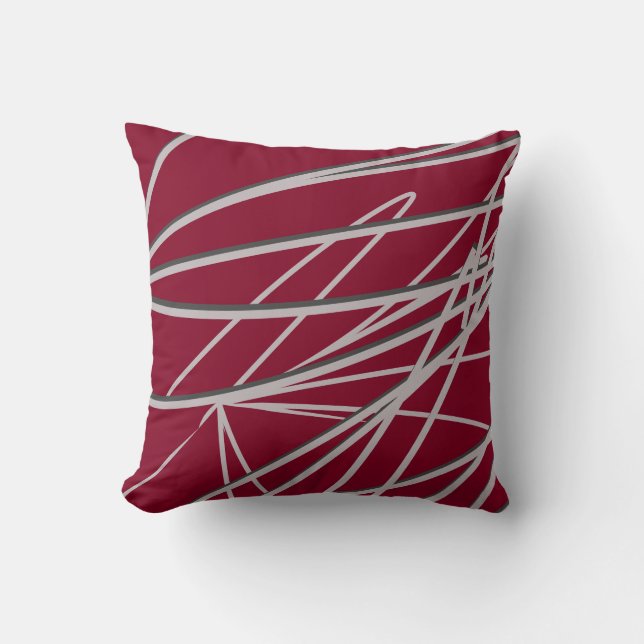 Burgundy & Grey Modern Elegant Abstract Kussen (Voorkant)