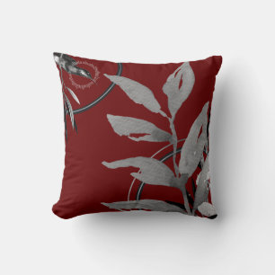Burgundy & Grey Waterverf Leaves Hummingbird Kussen