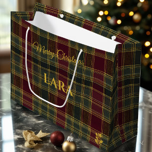 Burgundy, groene en gele geruite Kerst- Groot Cadeauzakje