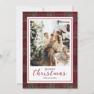 Burgundy groene tartan geruite Kerstmis Familie Feestdagenkaart