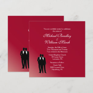 Burgundy Groom en Groom Gay Wedding Invitation Kaart