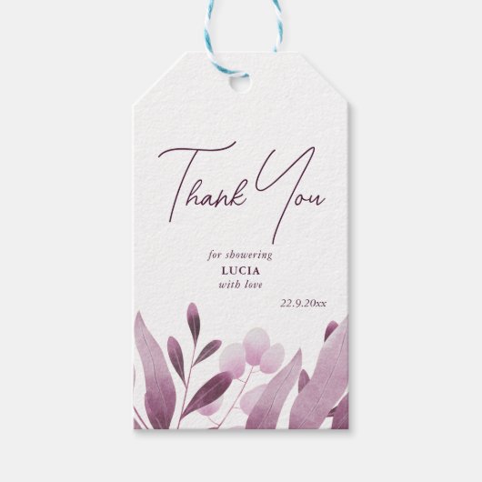 Burgundy Grote Bladeren Bruidsfeest Bedankt Cadeaulabel (Voorkant)