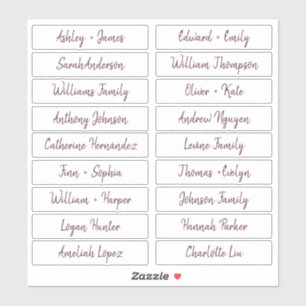 Burgundy Handwriters Manuscript Guest Names Labels