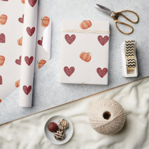 Burgundy Harten Pompoenen Kerstmis (elke gelegenhe Cadeaupapier