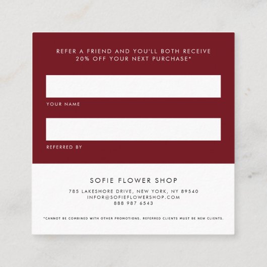 Burgundy Heart Minimalist Share the Love Aanbevelingskaartje (Achterkant)