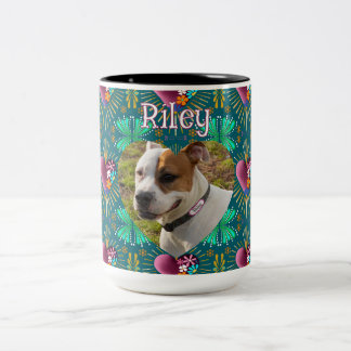 Burgundy heart with flowers and golden rays  tweekleurige koffiemok